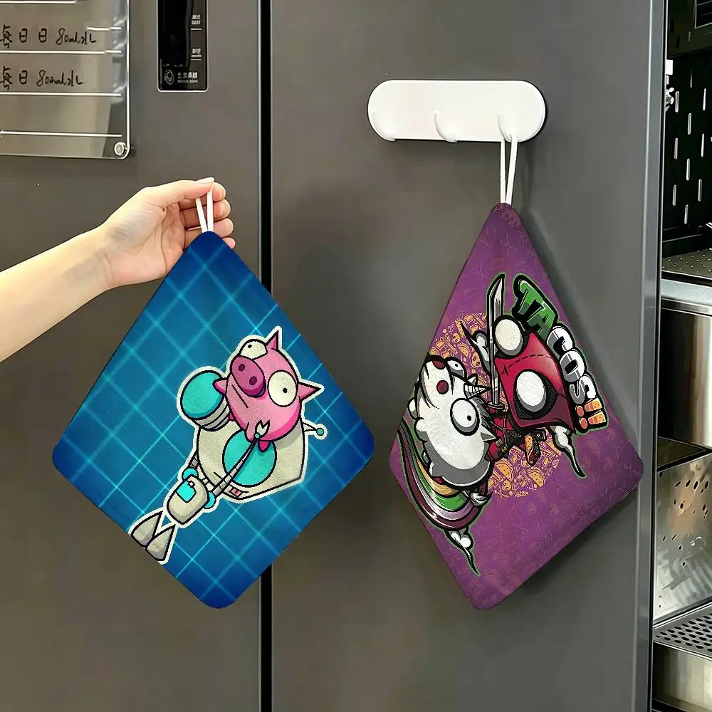 I-Invader Zim Polyester Cotton Hand Wiping Towel with Hanging Loop, Lightweight for Home and Commercial Use