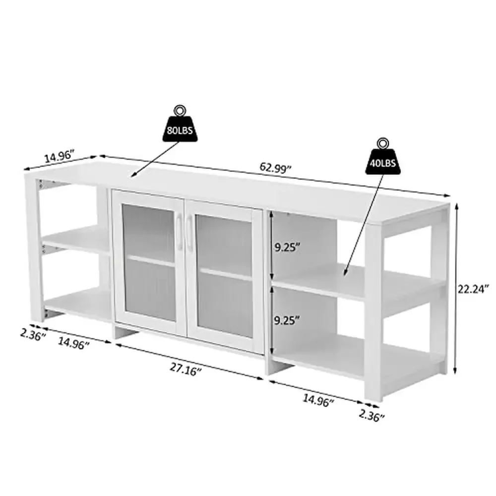 Modern TV Stand Entertainment Center Media Console Storage Cabinet White 62.99