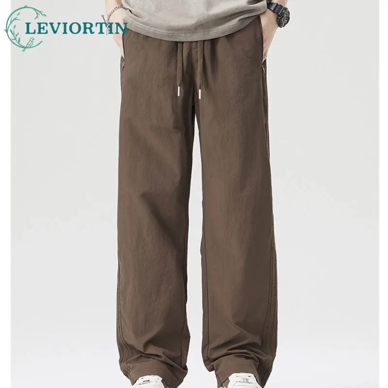 

Men's Summer New American Loose Fashion Versatile Solid Color Multi functional Straight Leg Wide Leg Quick Drying Casual Pants