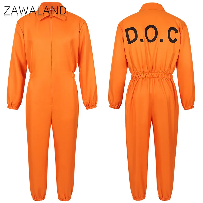 

Halloween Adult Prisoner Cosplay Costume Man Woman Criminal Orange Jumpsuit Halloween Stage Performance Bodysuit Carnival Outfit