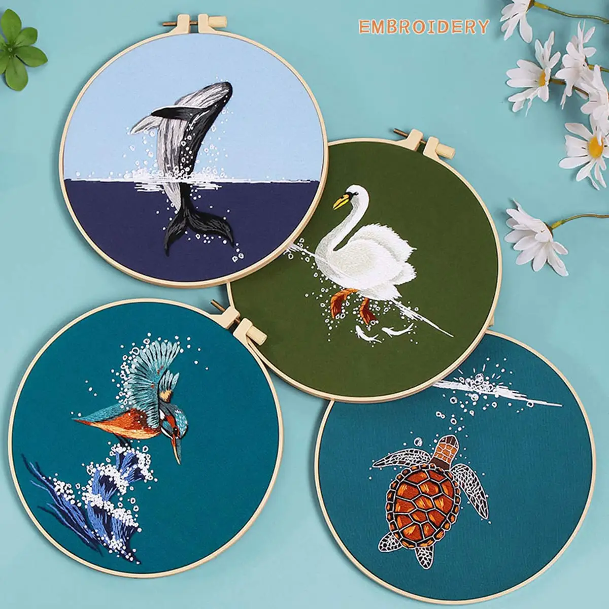 

Set of Unfinished DIY Beginner Embroidered Kit Water Playing Animal Painting Decorative Sewing Thread Tool Set Material Package