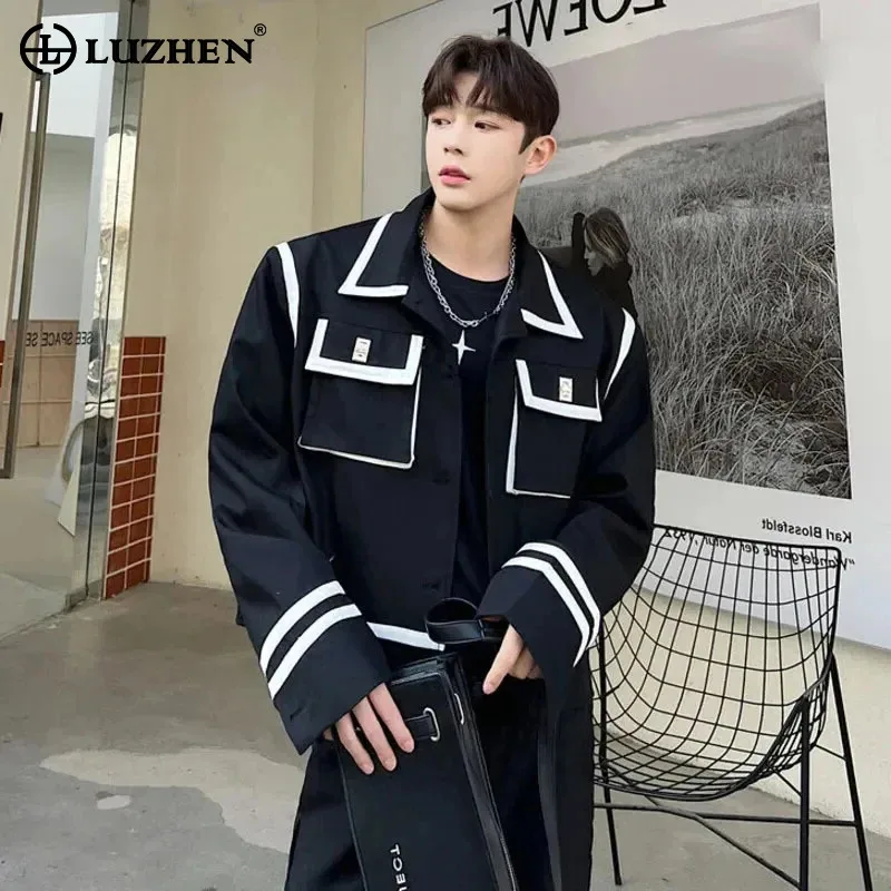 

LUZHEN Splicing Causal 2024 Contrast Personality Trendy Color Men's Blazer Jackets Luxury Elegant Male High Street Coat LZ2724