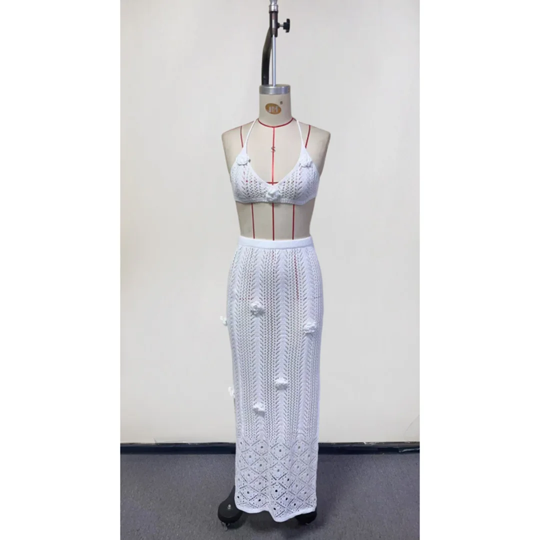 S - XL 3D-Blumen, gehäkelt, gestrickt, zweiteiliger Anzug, Strandkleid, Strandmode, Strandbekleidung, Strand-Cover-up, Damen, V6771 – Detail 8