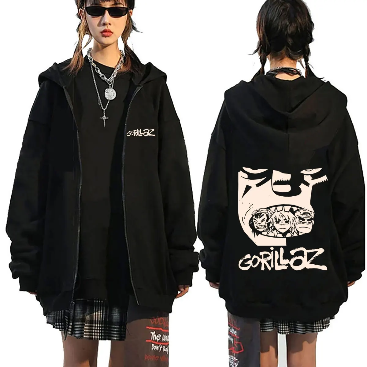 

Rock Band Gorillaz Face Graphic Zipper Hoodie Men Hip Hop Fashion Zip Up JacketMen's Fleece Cotton Zip Up Sweatshirt Streetwear