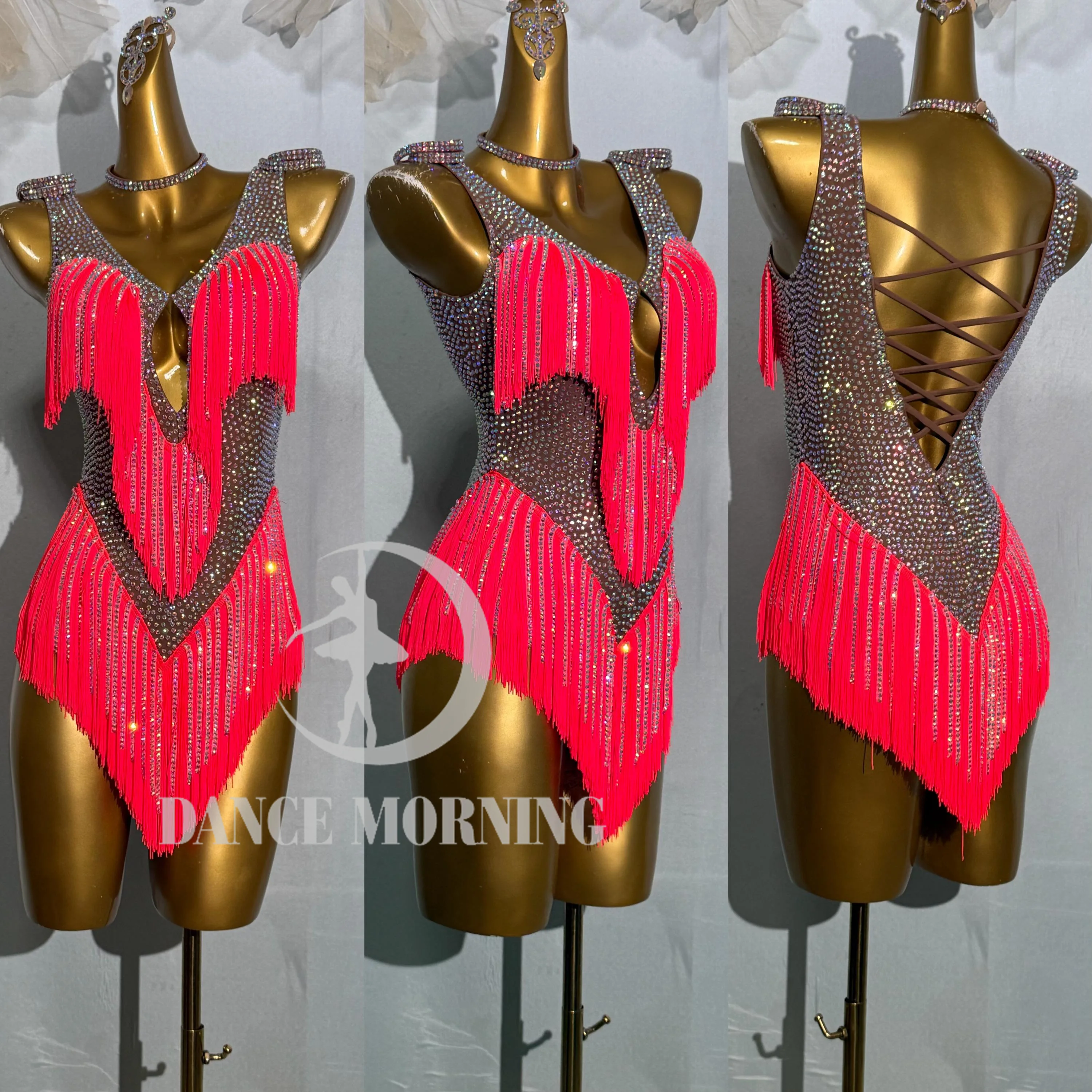 

Latin competition dress tassel crystal rhinestone Women Girls kids Fringe Latin Dance American Rhythm Competition dress DC37