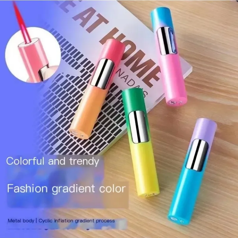 Windproof Cute Lighter Pink Flame Windproof Torch Lighter Butane Inflatable Lighter Electronic Igniter Smoking Gadget (NO GAS)