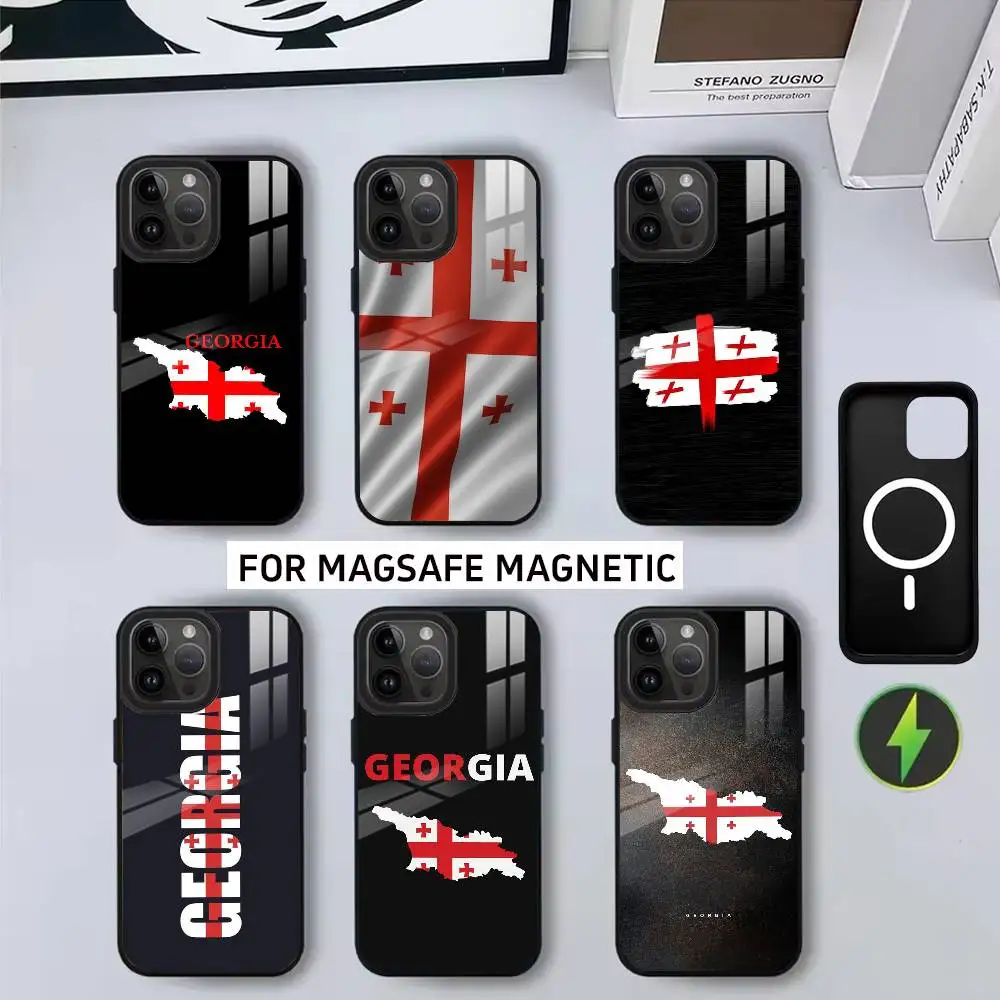 

G-Georgia F-flag Maps Phone Case For iPhone17,16,15,14,13,12,11 Plus,Pro Magnetic with Magsafe Wireless Charging