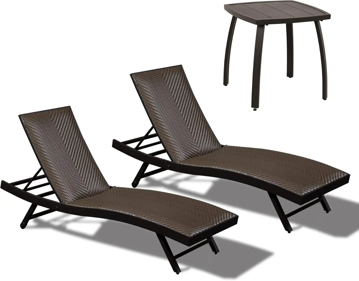 

Комплект из 3 предметов: уличные шезлонги из алюминия с мягкими быстросохнущими пенополиуретановыми подушками и плетеным сиденьем (2 шезлонга с 1 столиком)