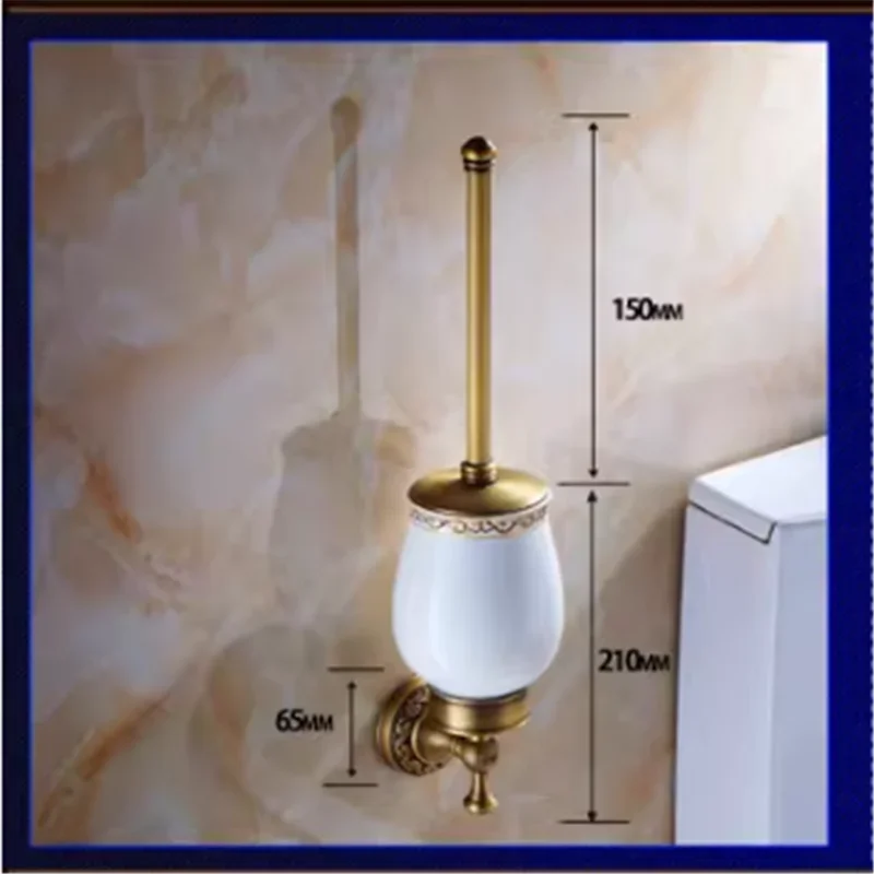 Antique Bronze Toilet Brush Holder with Brush Brass Carved Bathroom Toilet Scrub Cleaning Brush Holder Set