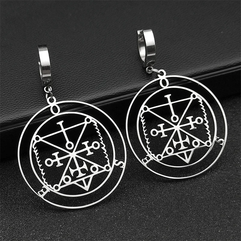 Sigeal Sigil De Lucifer Stainless Steel Satan Hoop Earrings Women OSE Lazer Key Baphomet Stamp Dangle Earrings Jewelry Gift