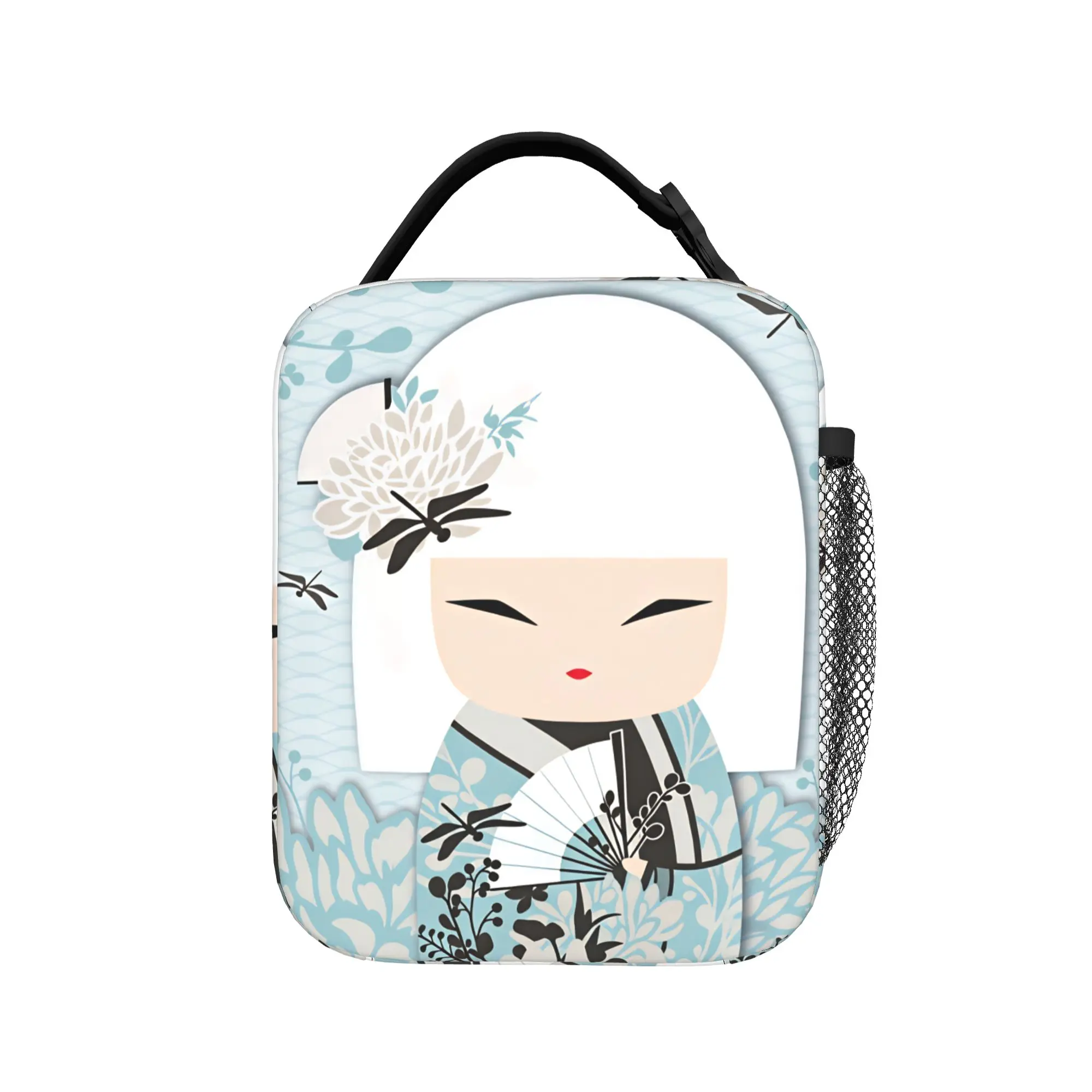 Japanese Girl Sakura Kokeshi Doll Lunch Bag  Office Lunch Box For Child  Thermal Lunch Bags Oxford Convenient Cooler Bag