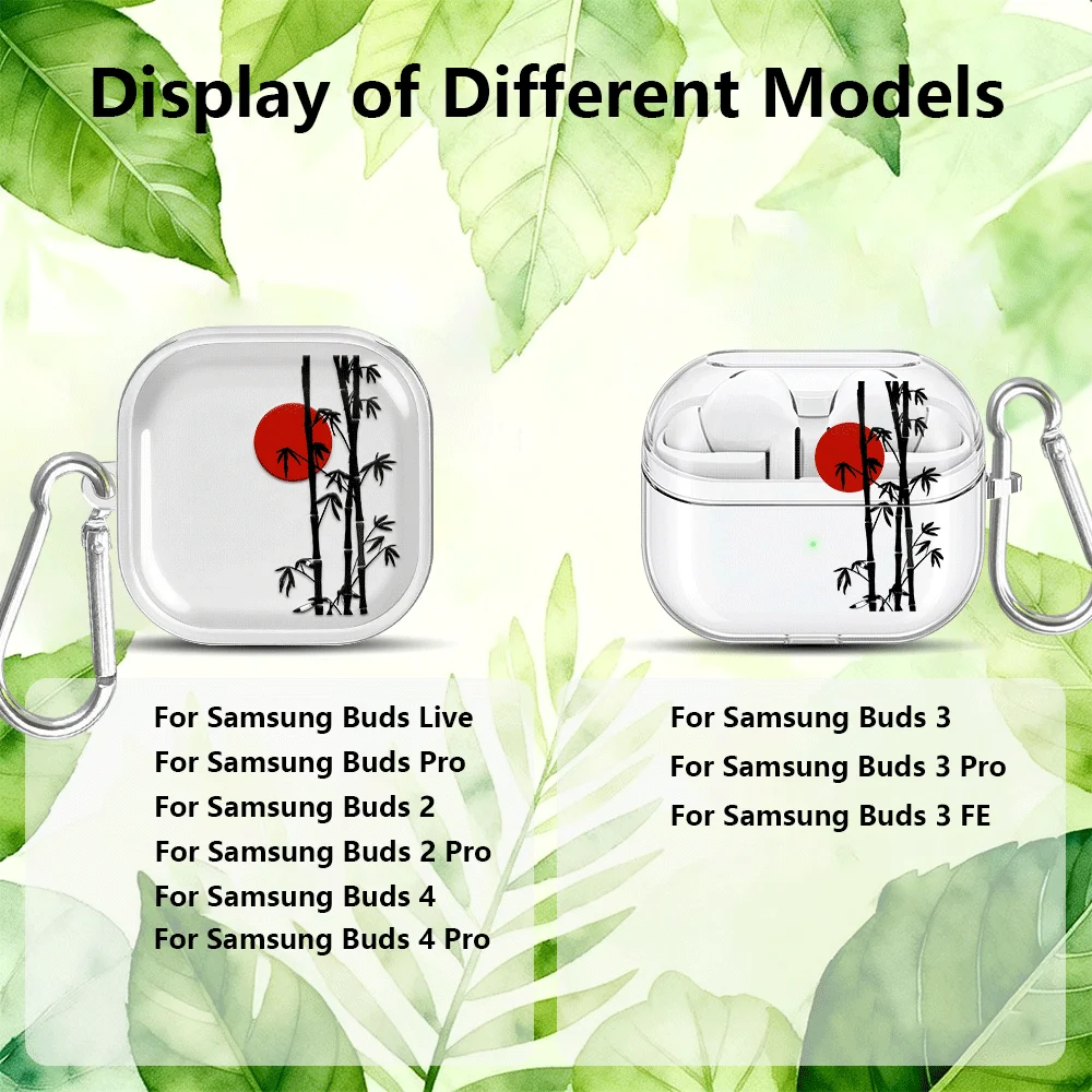 Bamboo Peach Blossom Art Clear Earphone Cases Cover With Hook Case For Samsung Galaxy Buds Live 4 Pro 2Pro 3 FE 3Pro 4Pro 2 view 2