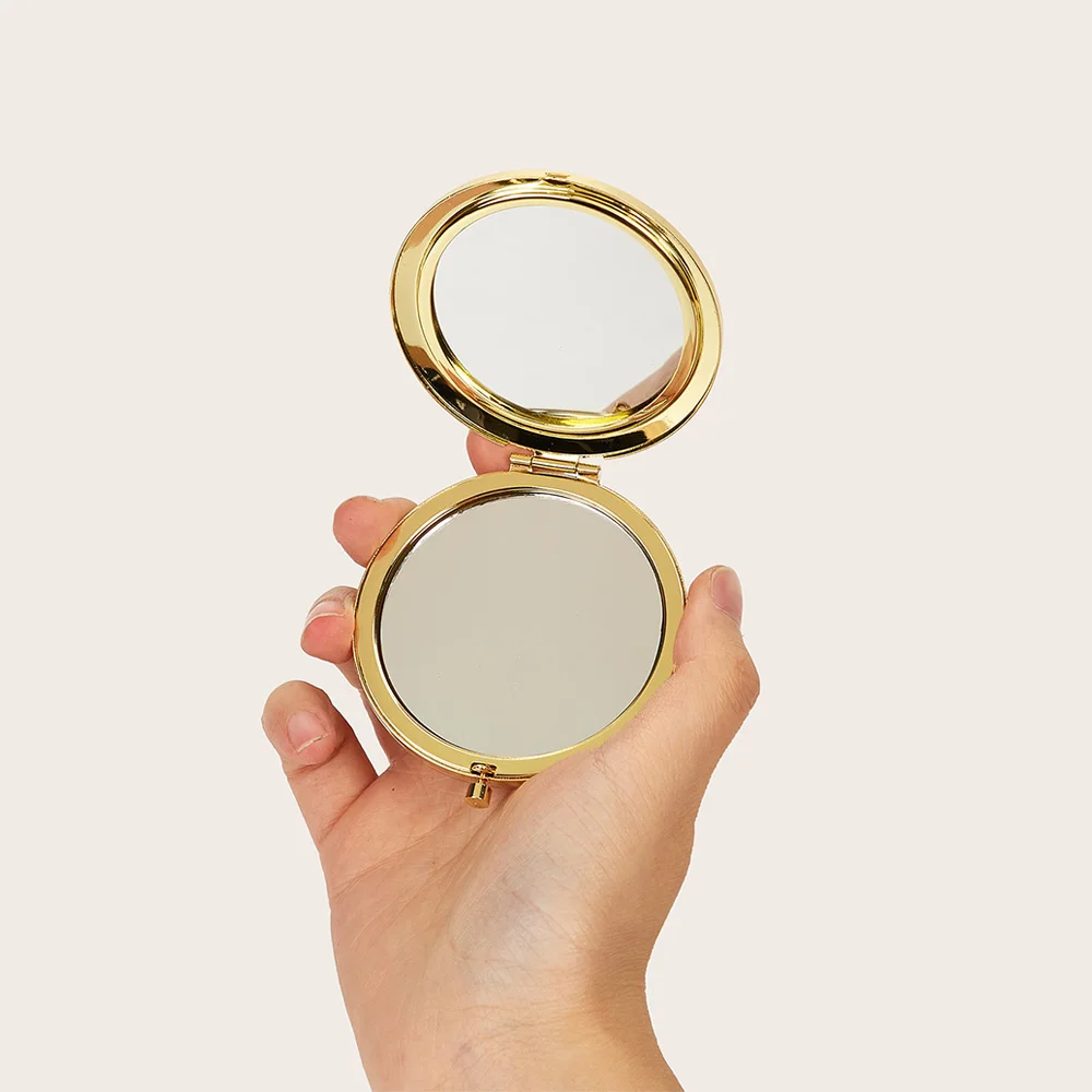 Round Double Side Metal Pocket Mirror Makeup Folding Mirror Hand Held Make Up Mini Mirror Cosmetic Gifts Purse For Travel
