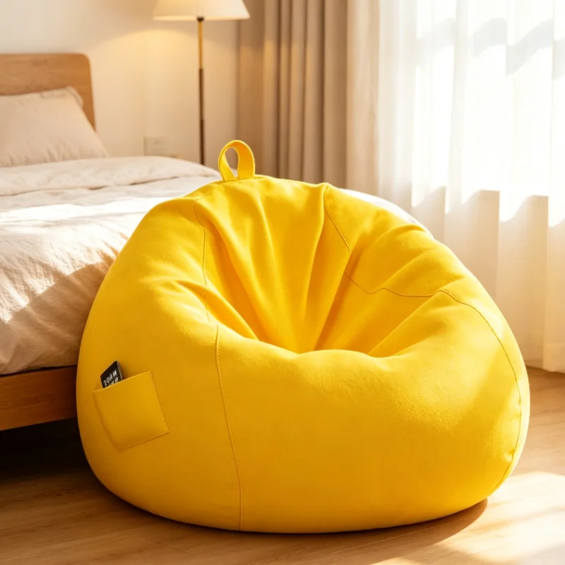Bean Bag Chair With Side Pocket Soft Plush Floor Sofa Lounger With Handle Comfortable Lazy Seat For Living Room Bedroom