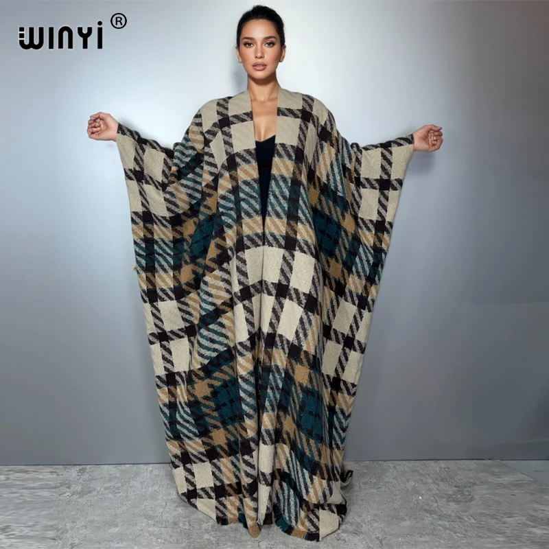 

WINYI Middle East Winter Women loose Cardigan coat dress robe longue Thick Warm Female abaya dubai luxury Jacket casual kaftan