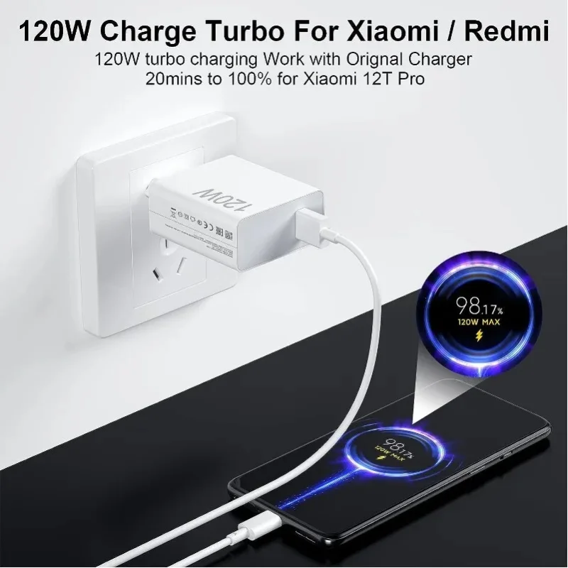 120W Super-Flash-Ladeadapter & Ladegerät-Set Vollständig Kompatibel mit Huawei, Android, Xiaomi und Redmi - Inklusive 1m Typ-C Datenkabel