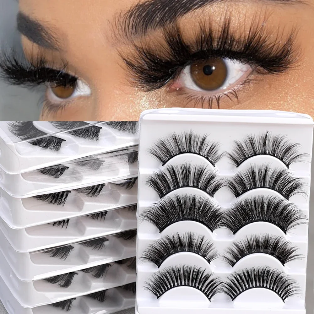 3D Faux Mink Hair Soft False Eyelashes 5 Pairs Fluffy Wispy Long Thick Lashes Handmade Eye Lash Eyelash Extension Makeup Tools