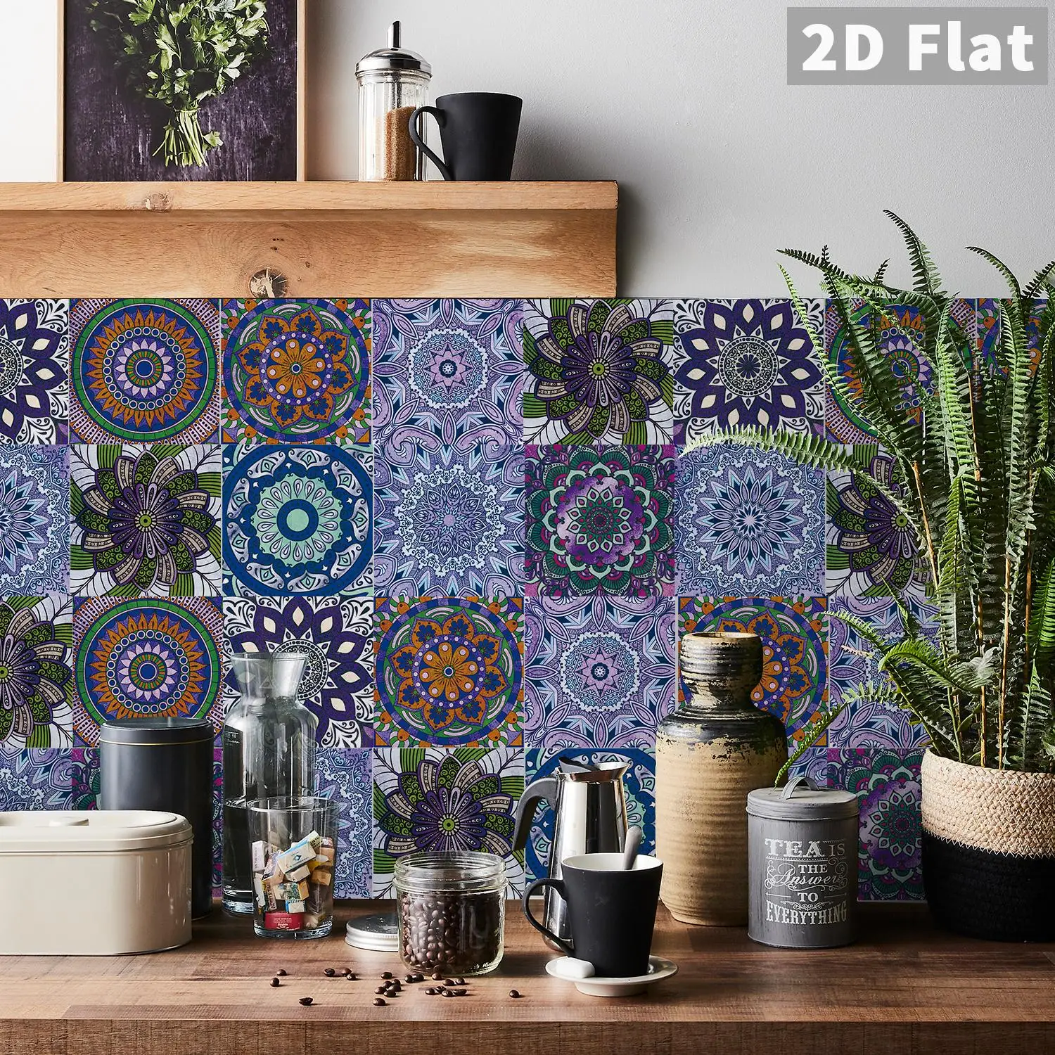 

Purple Mandala Flower Brick Stickers for Kitchen, Bathroom, Living Room, Mysterious Retro Style Space Decoration Stickers