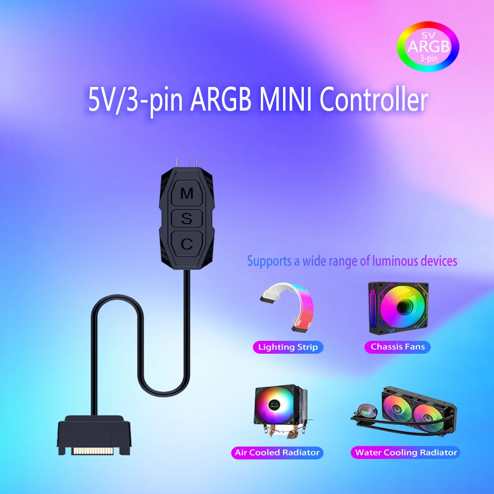 

5 В 3-контактный контроллер ARGB Блок питания SATA Мини-контроллер RGB 3-контактный концентратор для корпуса процессора ПК Вентилятор охлаждения Вентилятор Светодиодные фонари Радиаторы