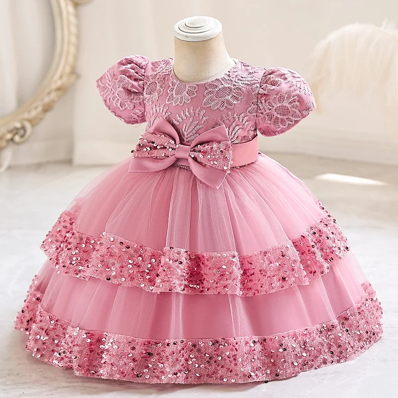 

Girls' Puffy Dress Summer Girls' Puffed Sleeve Butterfly Festival Short Sleeve Princess Dress 0-6 Years Old