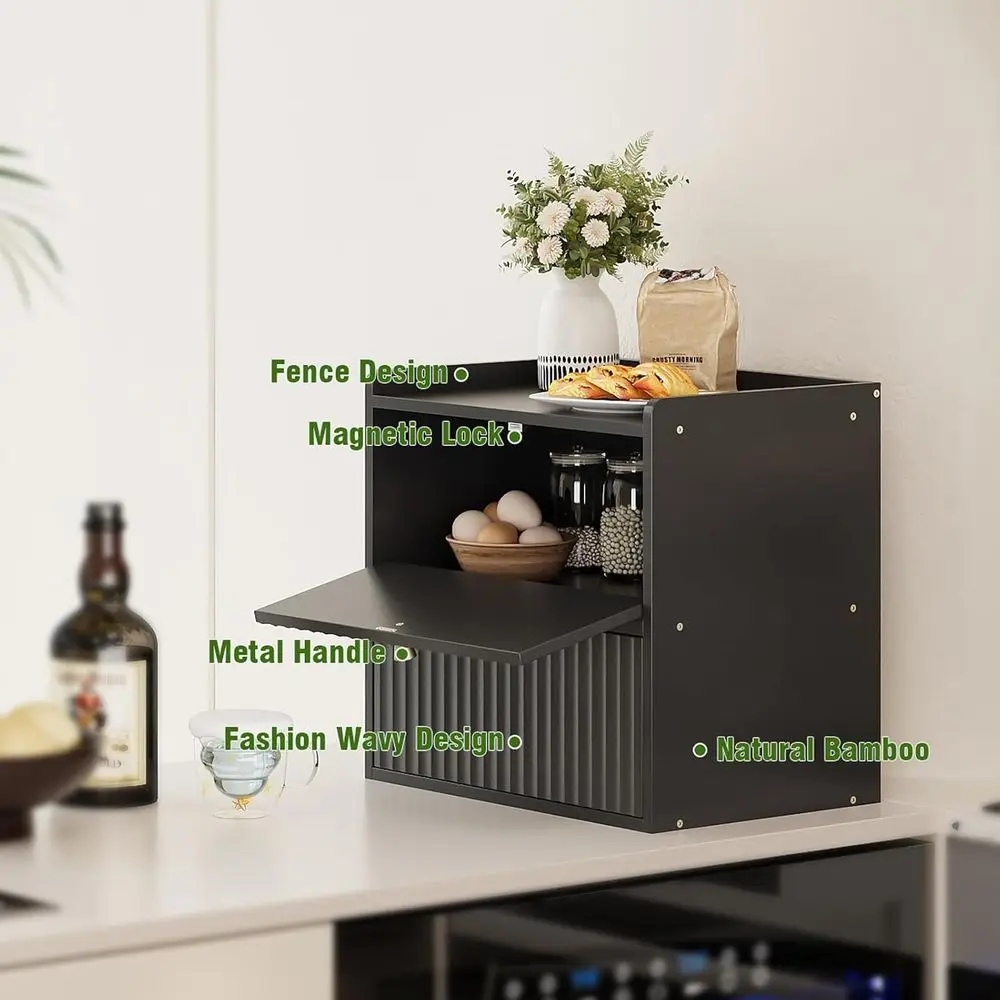 صندوق خبز كبير من الخيزران ذو طابقين - منظم تخزين سطح المطبخ على طراز المزرعة الريفية باللون الأسود #4