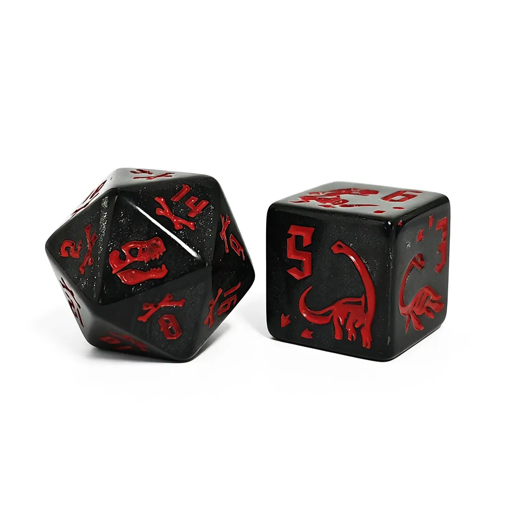 7-teiliges Schwarz-Rotes Dinosaurier-Würfelset, Individuell Gravierte Acryl-Polyeder-Würfel für TTRPG-Brettspiele, DND & Rollenspiele – Detail 6