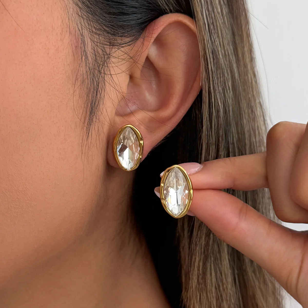 Premium Marquise Zircon Stainless Steel Earrings Faceted Geometric Elegant for Women Daily Work Casual Hypoallergenic Silver