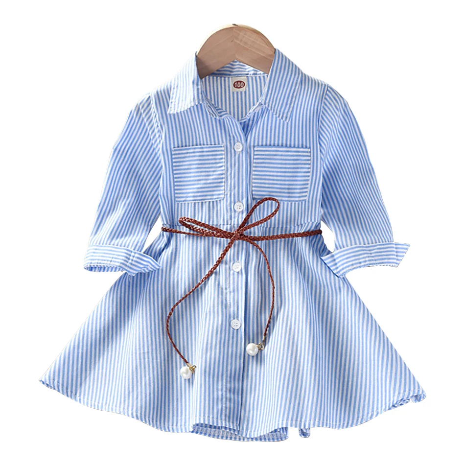 Children's Clothing Spring And Autumn Style Girls Korean Version Long Sleeved Dress Striped Shirt Long Sleeved Dress