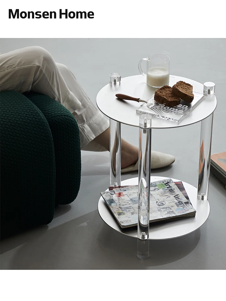 XK Acrylic Small Table Double-Layer Storage round Tea  Aluminum Plate Modern Minimalist