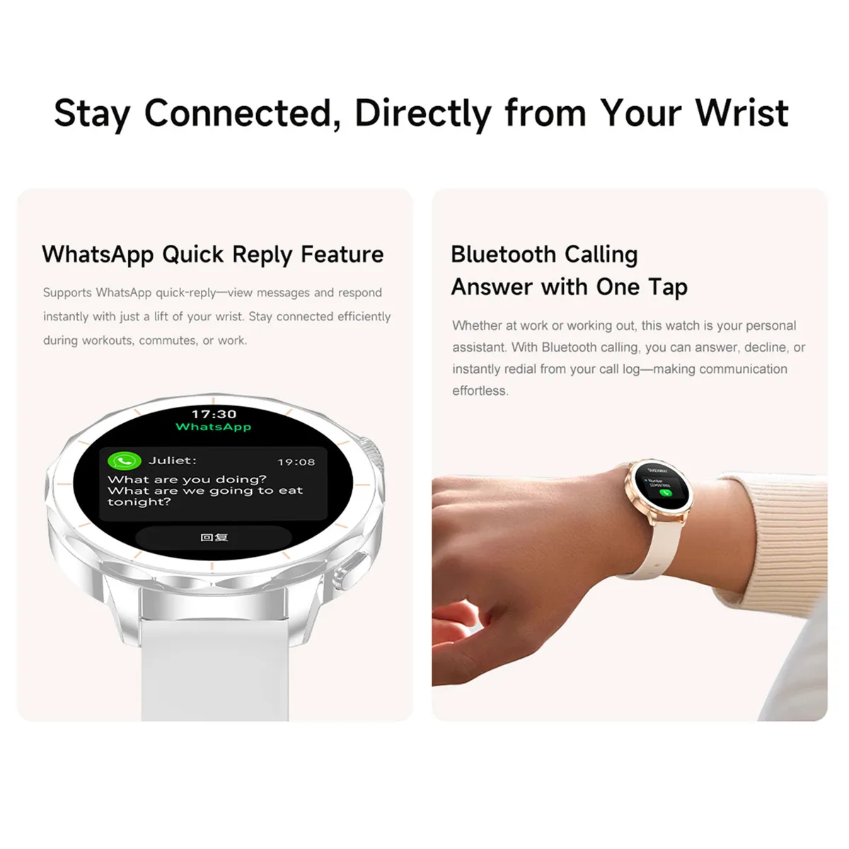 ساعة ذكية للنساء عبرية 1.32 بوصة شاشة Amoled 4GB/ROM Whatsapp Reply بلوتوث مكالمة الملاحة AI مساعد Smartwatch الرجال