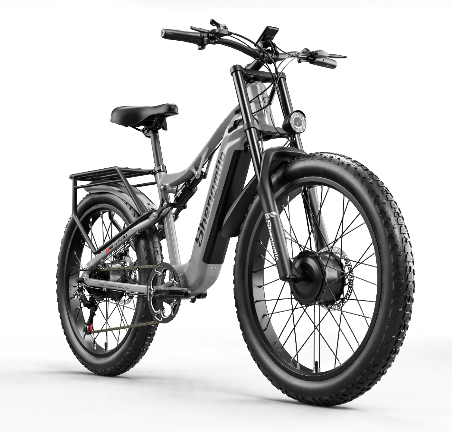 Shengmilo S600 Erwachsenen-Elektrofahrrad mit breiten Reifen, zwei 1000W-Motoren, 48V 17,5Ah Akku, 50km/h Geschwindigkeit, 26-Zoll-Reifen, 40 °   Vorderradaufhängung mit Scheibenbremse und LED-Licht