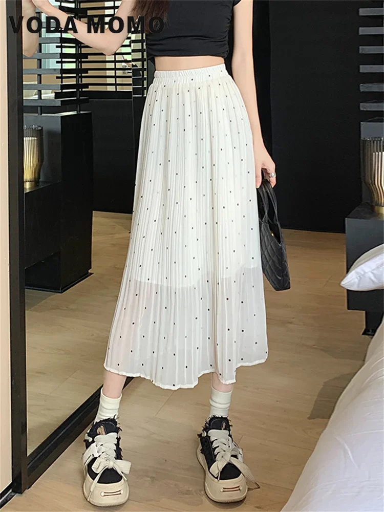 

Модная корейская винтажная эластичная лоскутная шикарная длинная юбка трапециевидной формы с высокой талией Harajuku 2023, весенне-летние женские шифоновые юбки