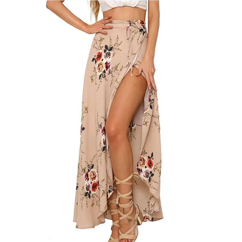 

Floral Print Long Skirt Women Casual Boho Beach Summer Maxi Skirt Female Button Split Streetwear Tassel Sexy Skirts 2023