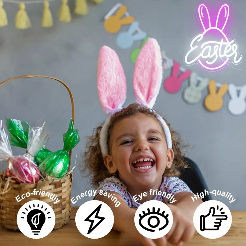 XM Easter Bunny ป้ายนีออน LED ป้ายนีออนสําหรับตกแต่งผนังห้องนอน Bar Party ตกแต่งอีสเตอร์สําหรับของขวัญเด็ก