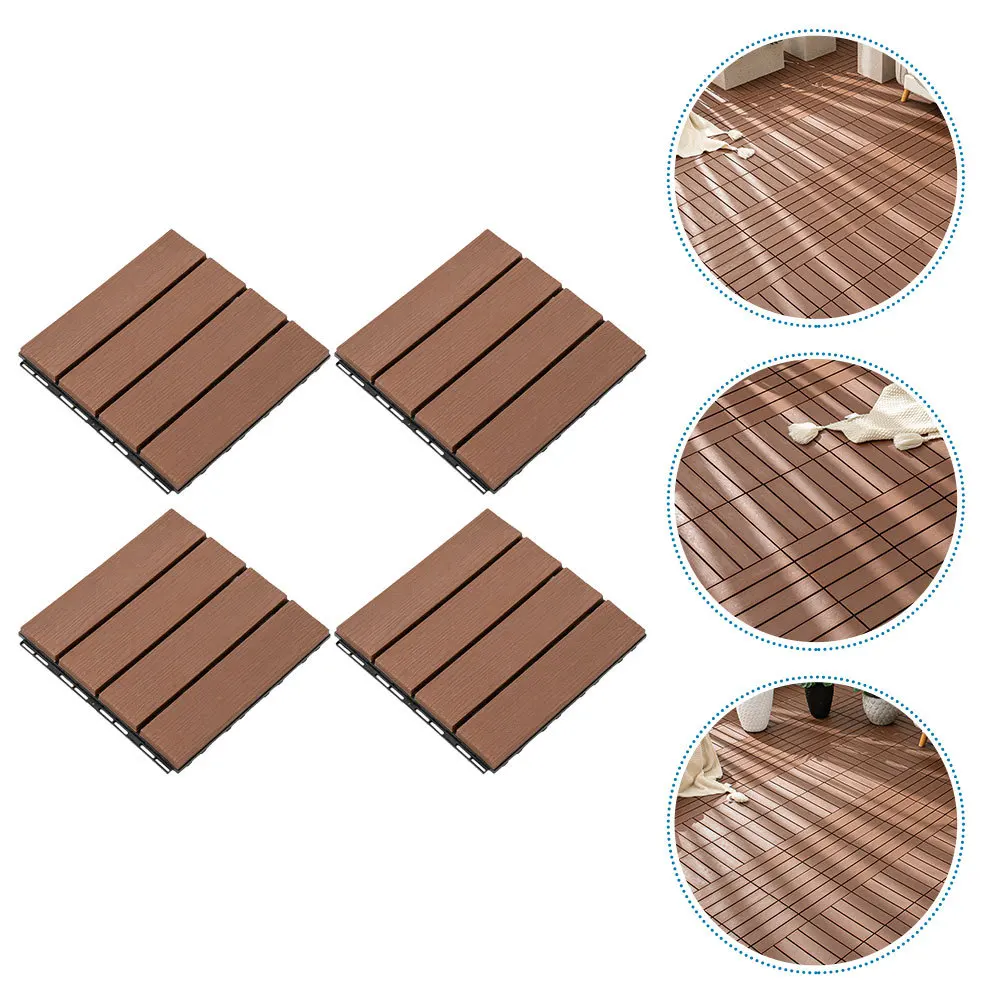 

4pcs Wood Plastic Composite Flooring Interlocking Deck Tiles For Patio Balcony Backyard Garden Outdoor Durable Water Permeable