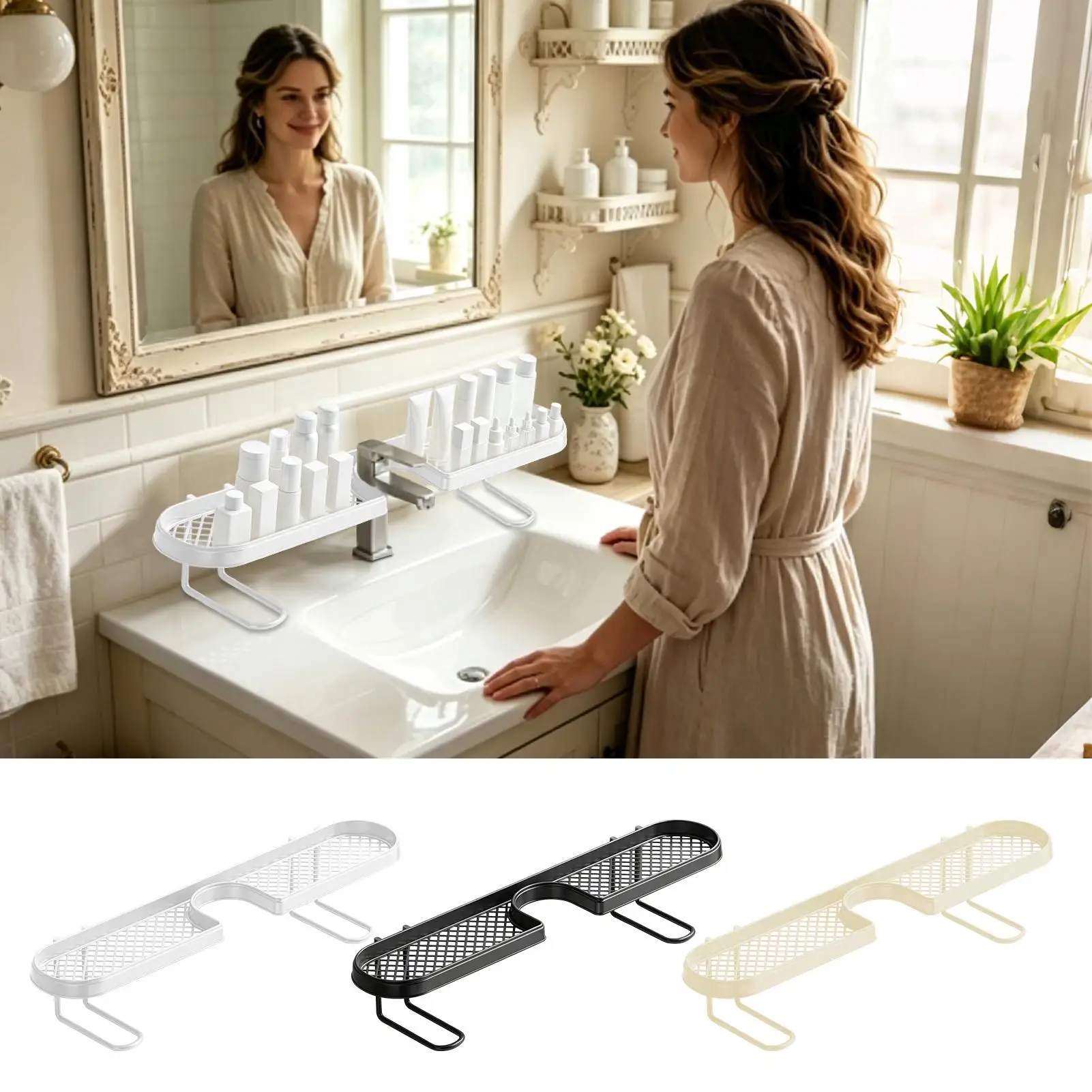 Faucet Organizer U Shape Storage Rack for Faucet Bathroom Sink Organizer for Kitchen Countertop Shower Apartment Dormitory