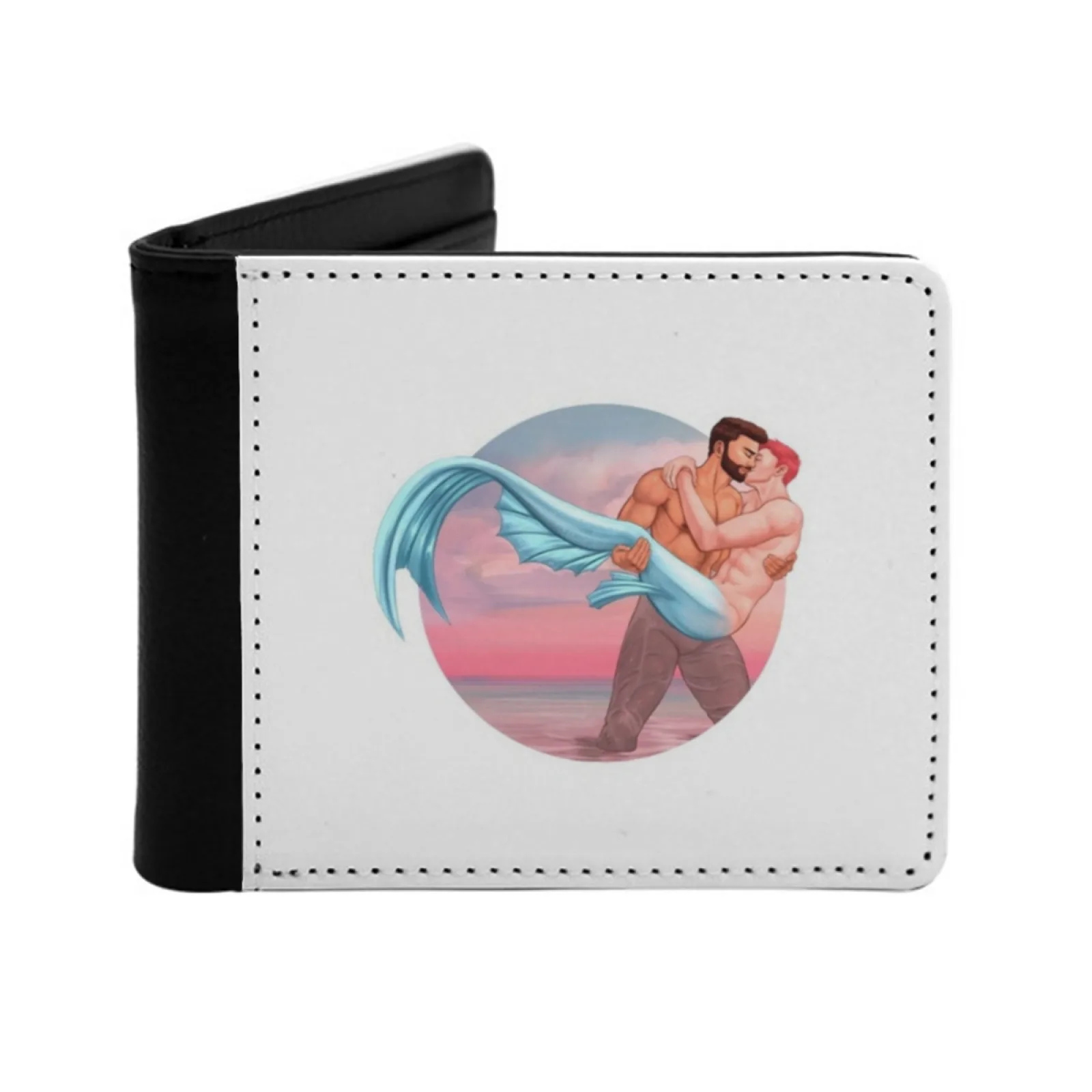 Romantic Gay Illustration Of A Merman And His Pirate Men Wallets Card Man Wallet Short Purse Bi-Fold Personalized Purses Gay