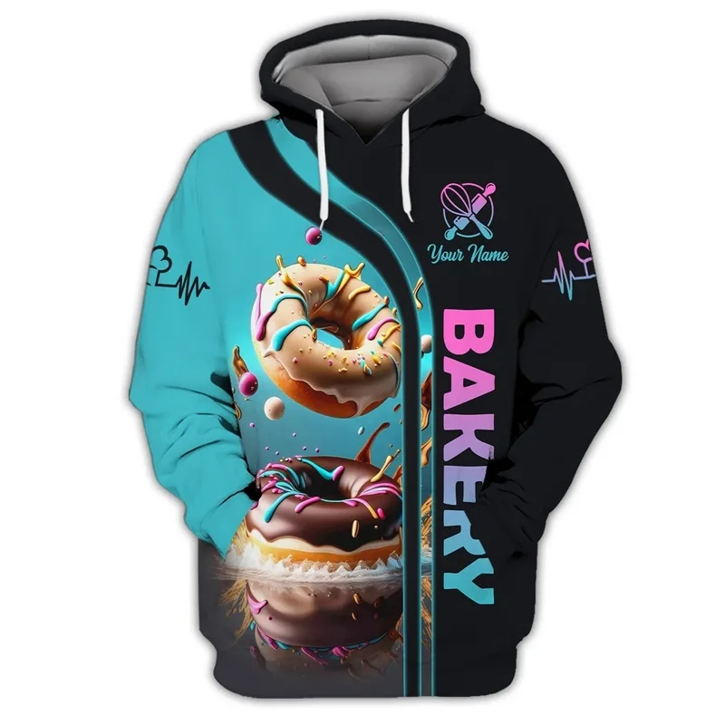 

Personality Name Full Print Baker Costum Hoodies For Men Women Spring Autumn Chef Dessert Work Uniform Pullover Sweatshirts