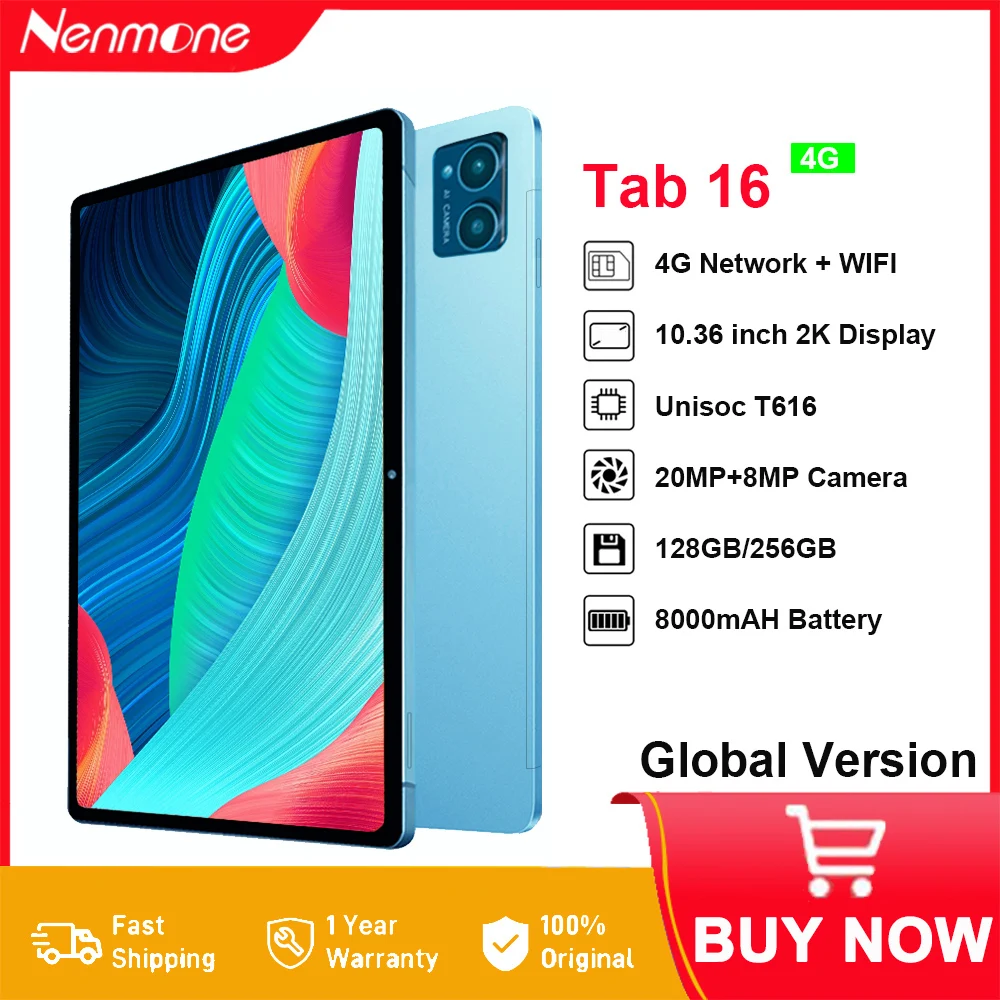 2025 Neue globale Version 10,36 Zoll 2000 * 1200 Tablet Android13 Netflix Unisoc T616 12 GB 256 GB 4G Dual-SIM-Karte 20 MP Kamera 8000 mAh