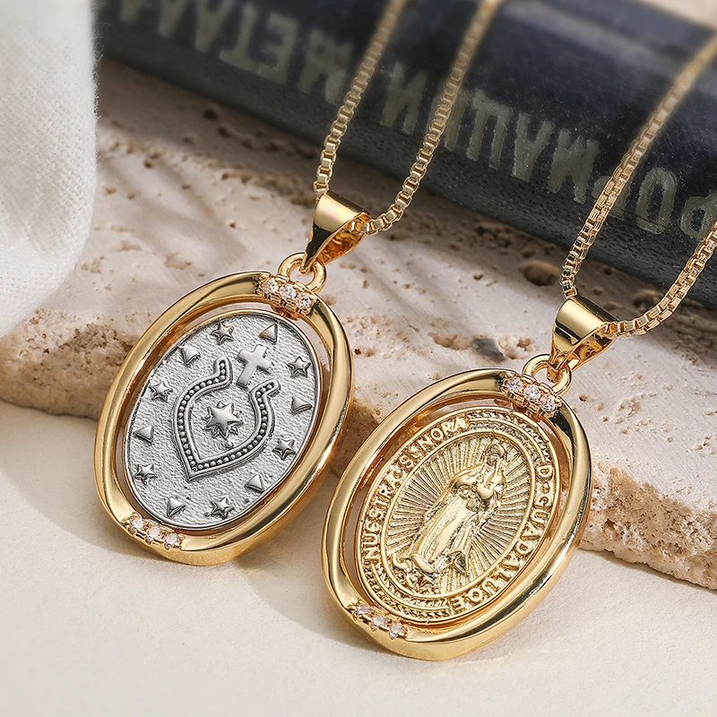 GANPUP Vintage Doppelseitiger Kreuz-Anhänger mit religiösem Muster Halskette für Damen und Herren Neue Halskette Schmuck Accessoires Geschenk Party – Detail 2