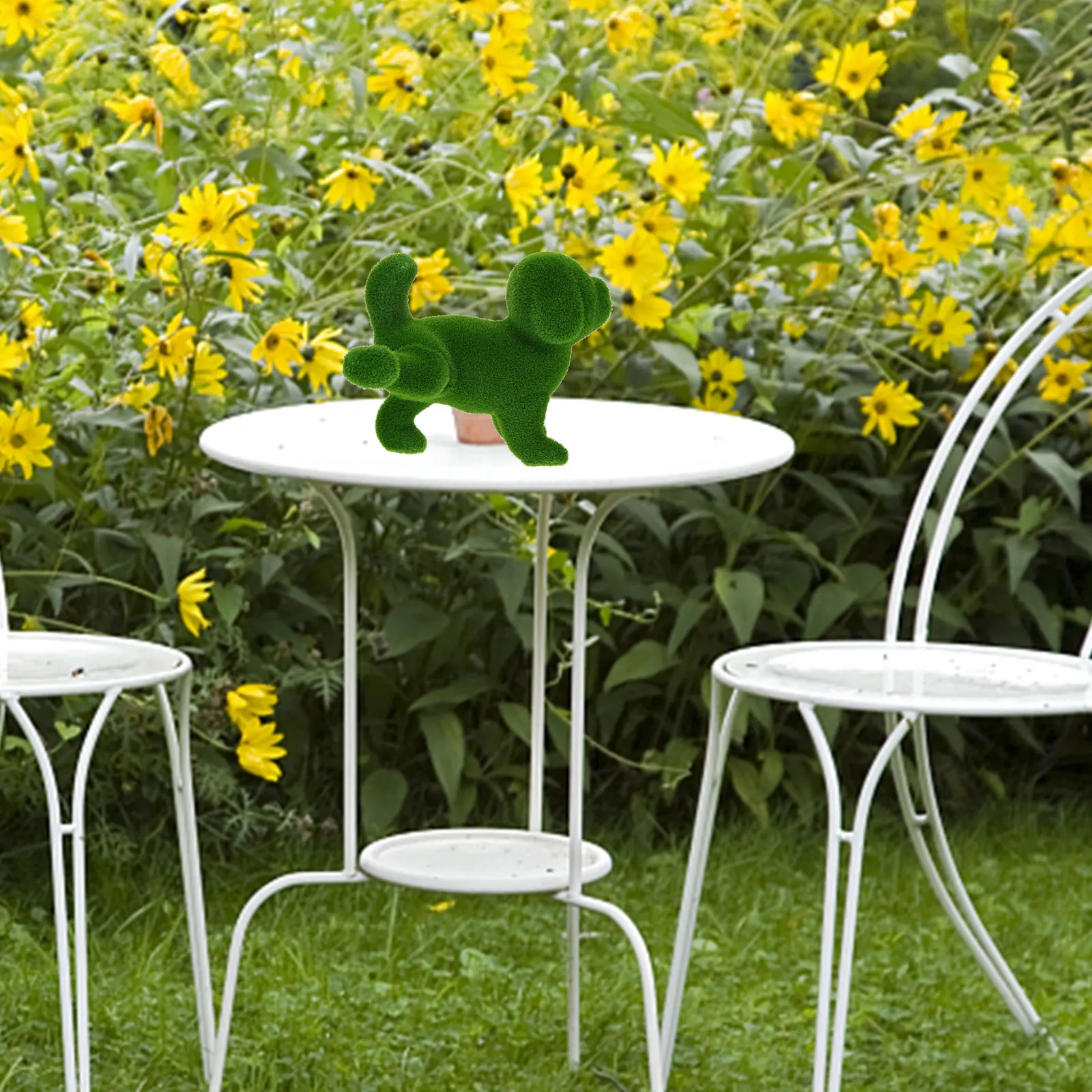 

Flocking Dog Statue Garden Ornament Outdoor Indoor Home Decoration Fresh Green Color Realistic Design Photography