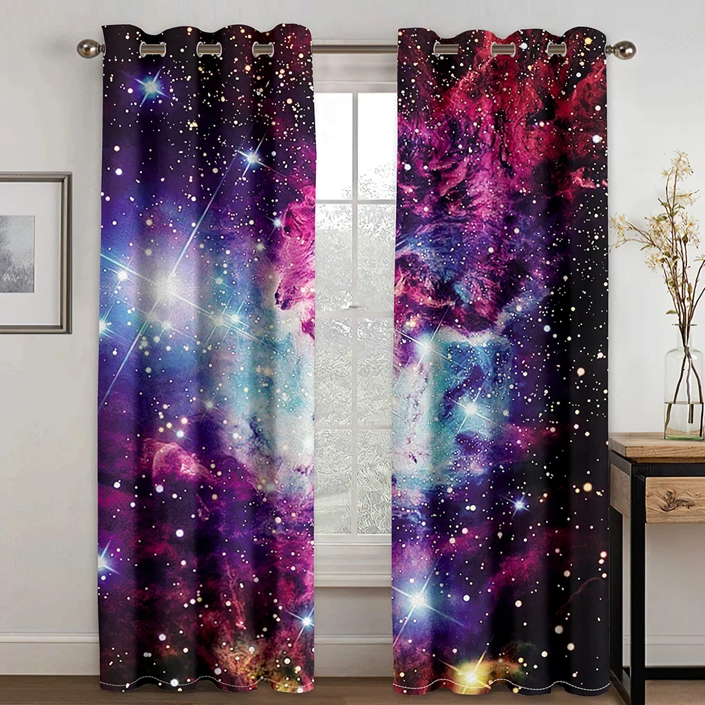 3D Print Cartoon Space Galaxy Star Pattern Thin Semi-Shading Window Curtain for Kid Childern Boy Bedroom Living Room Home Hook