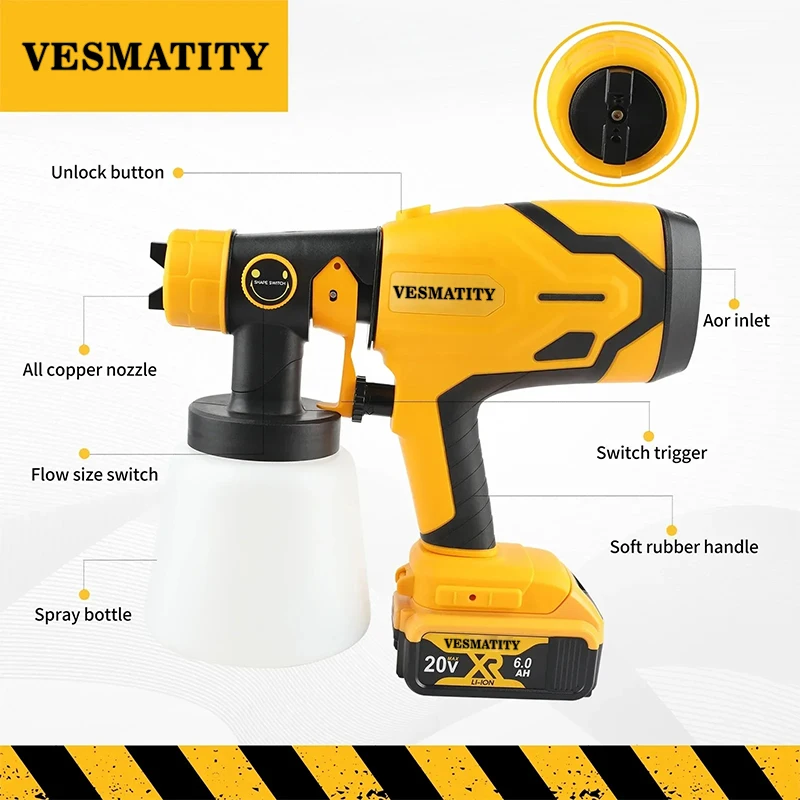 Spray Gun Brush-less Electric Airbrush Lightweight Paint Sprayer Uniform Spray for Home DIY Projects for VESMATITY Batteries