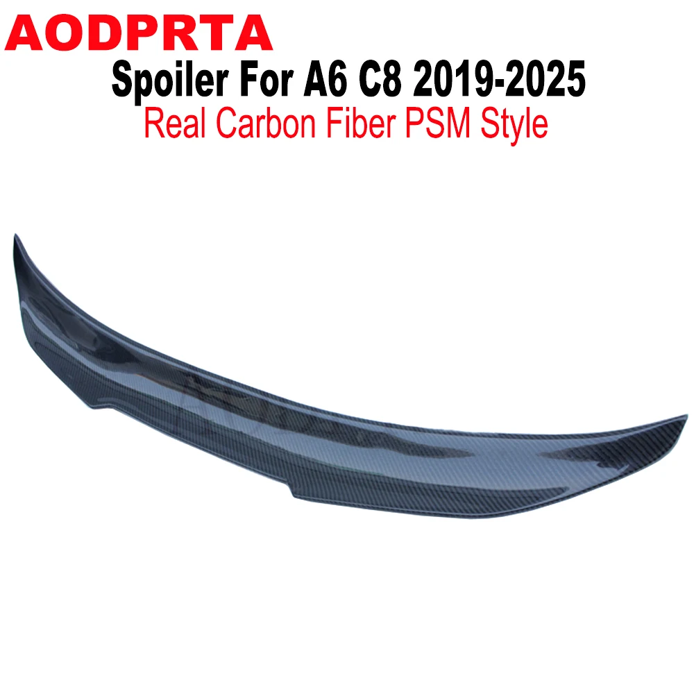 High Kick PSM Style Rear Boot Trunk Wing Spoiler Ducktail For Audi A6 S6 C8 2019-2025 Carbon Fiber