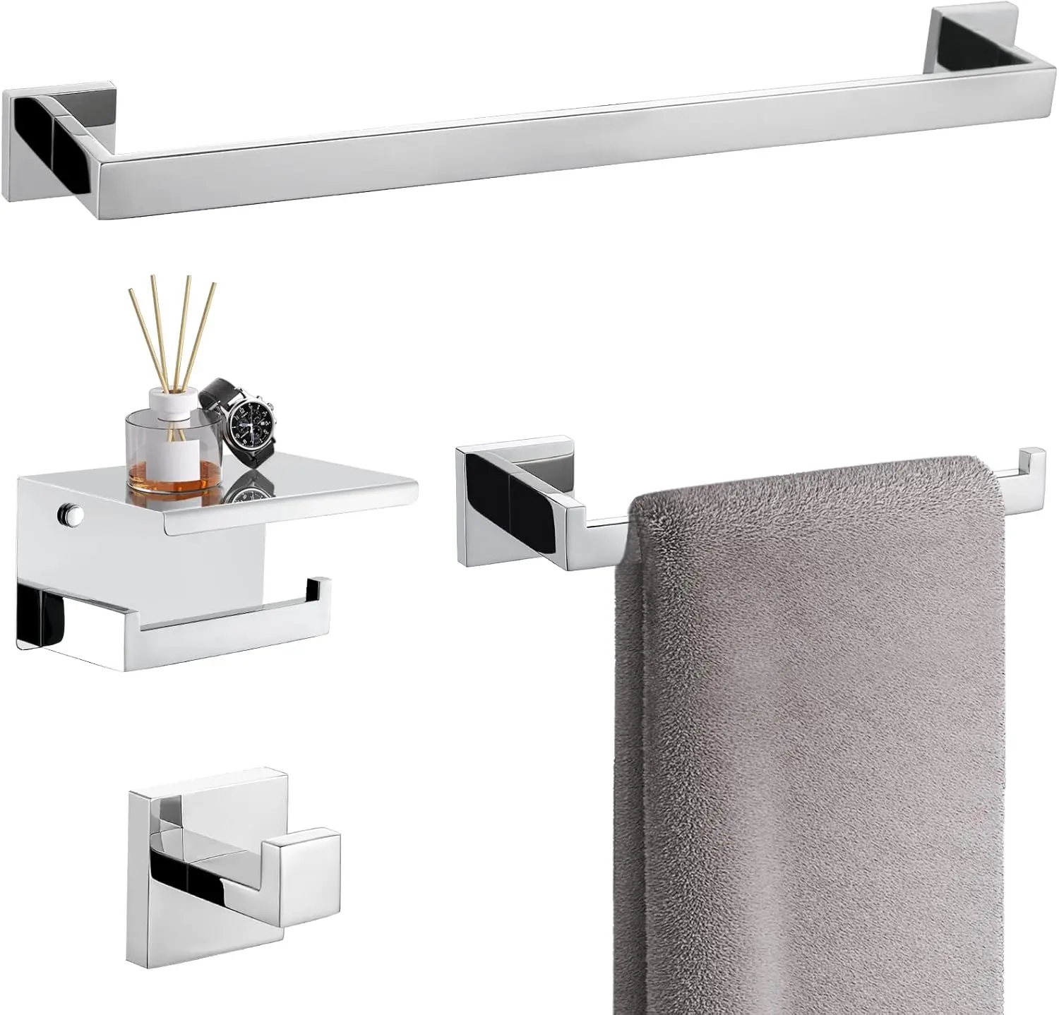 

4-Piece Bathroom Towel Bar Set - 24 Inch Wall Mounted Stainless Steel Hardware Kit
