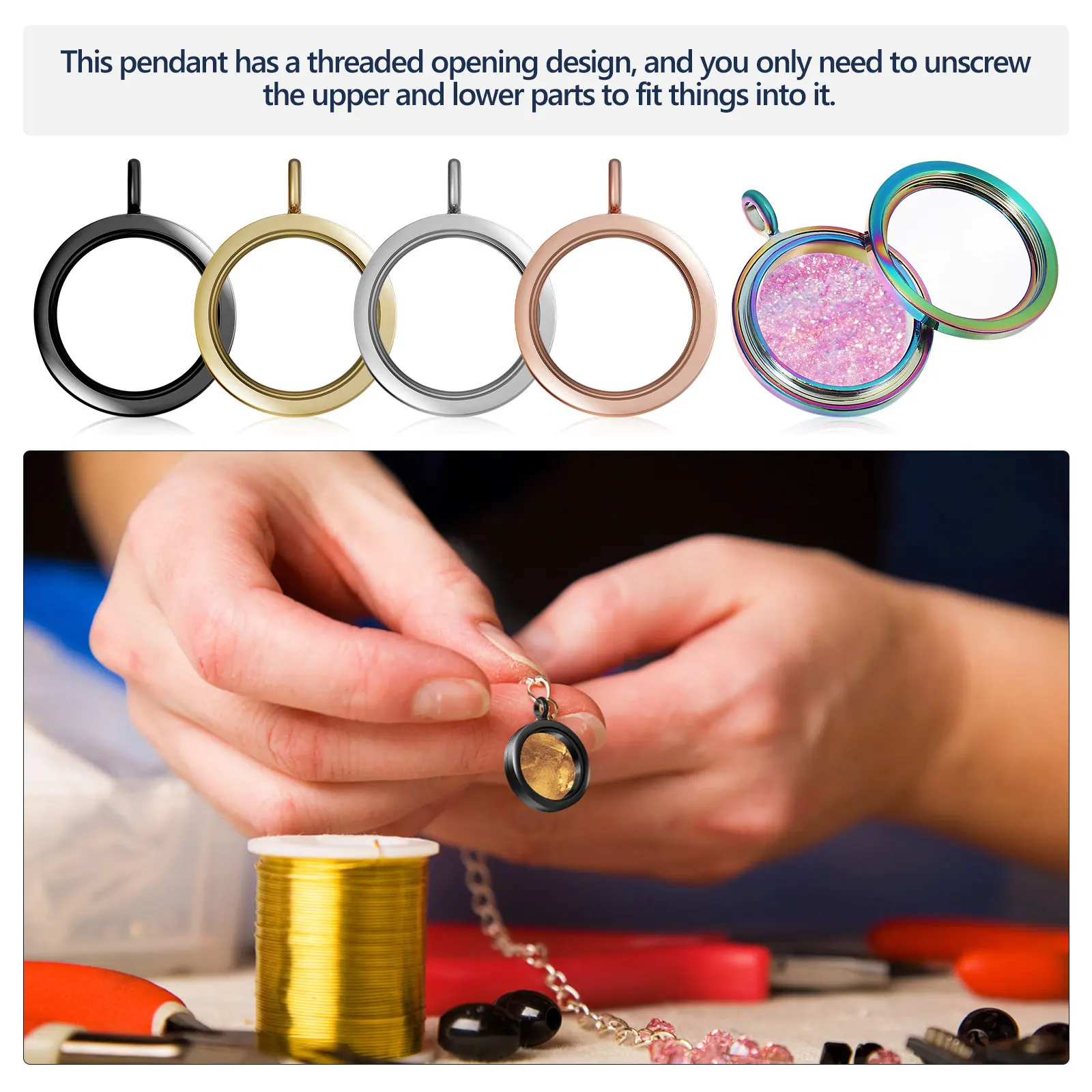 

5 шт. кулон-медальон для фото, круглый, глянцевый, из сплава, прозрачный, двусторонний, для хранения фотографий, для изготовления ювелирных изделий