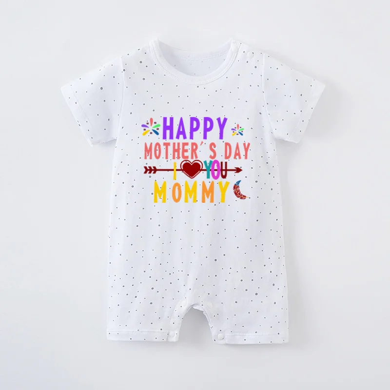 Newborn Baby Mother's Day Girl White Jumpsuit Costume Romper Onesie Boy Short Sleeve 100% Cotton Print Clothes Summer Round Nec