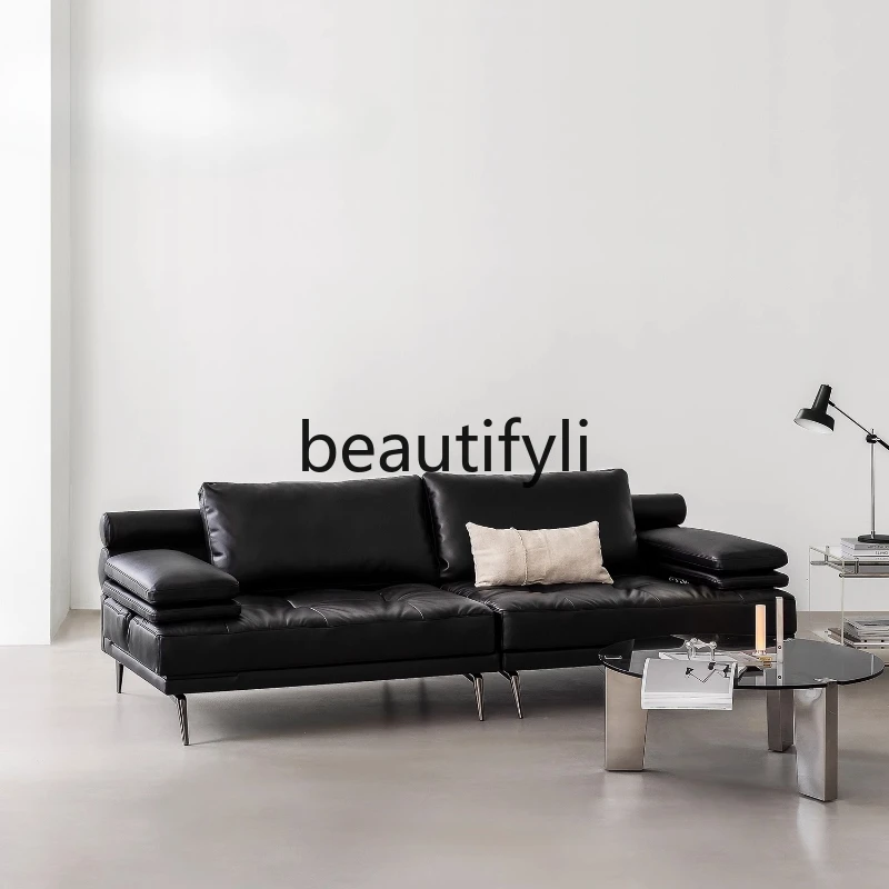 

Rotating Seat Black Leather Three-Seater Multifunctional Recliner Straight Sofa Bed