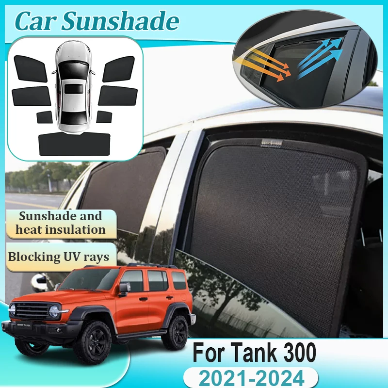 

For GWM Wey Tank 300 2021 2022 2023 2024 Magnetic Sunshade Windshield Windows Visors Curtain Anti UV Mesh Auto Tools Accessories