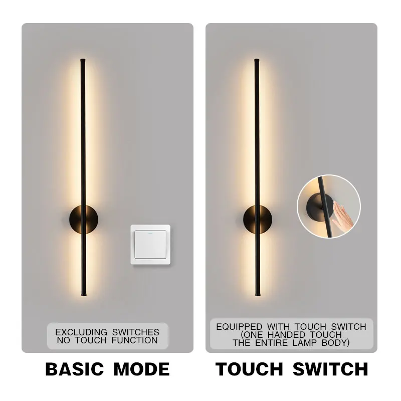 Black Touch Switch Dimming LED Wall Lamp Wall Lights for Bedroom Living Room Indoor 8w 12w 16w 20w LED Wall Sconce for Corridor